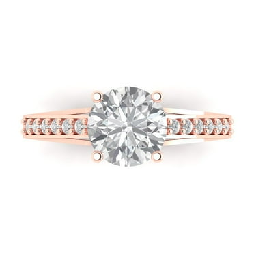 Solitaire with Accents Engagement Ring for Women - 2.21ct Simulated Diamond in 14K Rose Gold Promise Ring