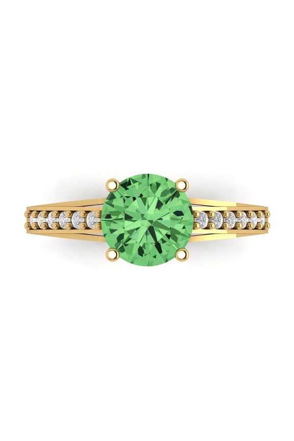 Solitaire with Accents Engagement Ring for Women - 2.21ct Simulated Green Diamond in 18K Yellow Gold Promise Ring