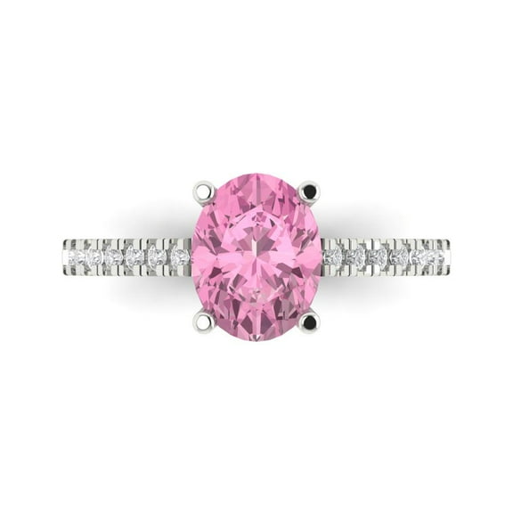 Solitaire with Accents Engagement Ring for Women - 2.21ct Simulated Pink Diamond in 18K White Gold Promise Ring