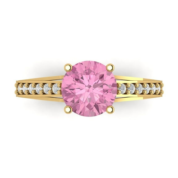 Solitaire with Accents Engagement Ring for Women - 2.21ct Simulated Pink Diamond in 18K Yellow Gold Promise Ring