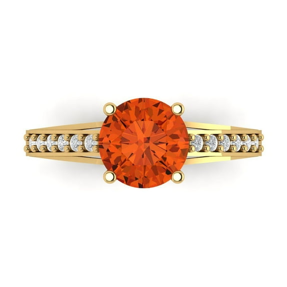 Solitaire with Accents Engagement Ring for Women - 2.21ct Simulated Red Diamond in 18K Yellow Gold Promise Ring