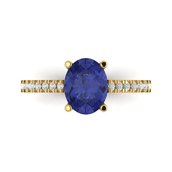 Solitaire with Accents Engagement Ring for Women - 2.21ct Simulated Tanzanite in 14K Yellow Gold Promise Ring