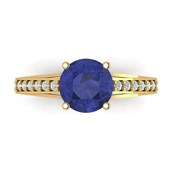 Solitaire with Accents Engagement Ring for Women - 2.21ct Simulated Tanzanite in 18K Yellow Gold Promise Ring