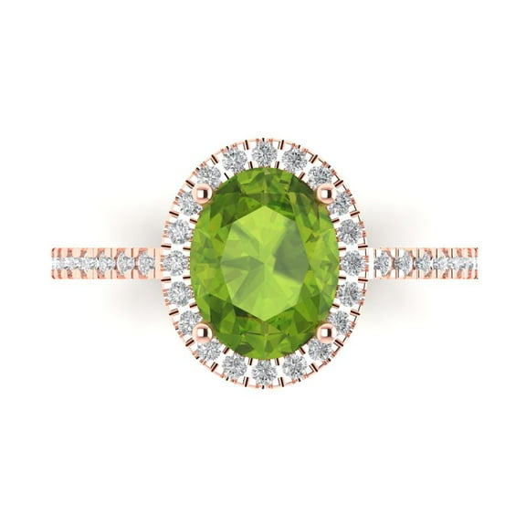 Solitaire with Accents Engagement Ring for Women - 2.27ct Natural Peridot in 14K Rose Gold Promise Ring