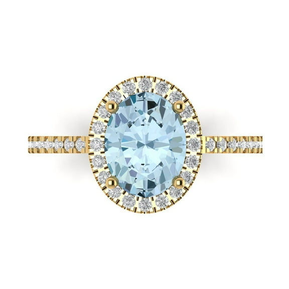 Solitaire with Accents Engagement Ring for Women - 2.27ct Natural Swiss Blue Topaz in 18K Yellow Gold Promise Ring