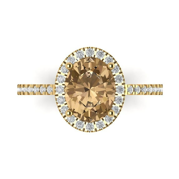 Solitaire with Accents Engagement Ring for Women - 2.27ct Simulated Champagne Diamond in 14K Yellow Gold Promise Ring