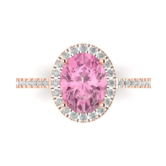 Solitaire with Accents Engagement Ring for Women - 2.27ct Simulated Pink Diamond in 14K Rose Gold Promise Ring