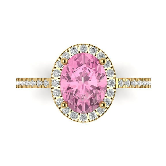 Solitaire with Accents Engagement Ring for Women - 2.27ct Simulated Pink Diamond in 14K Yellow Gold Promise Ring