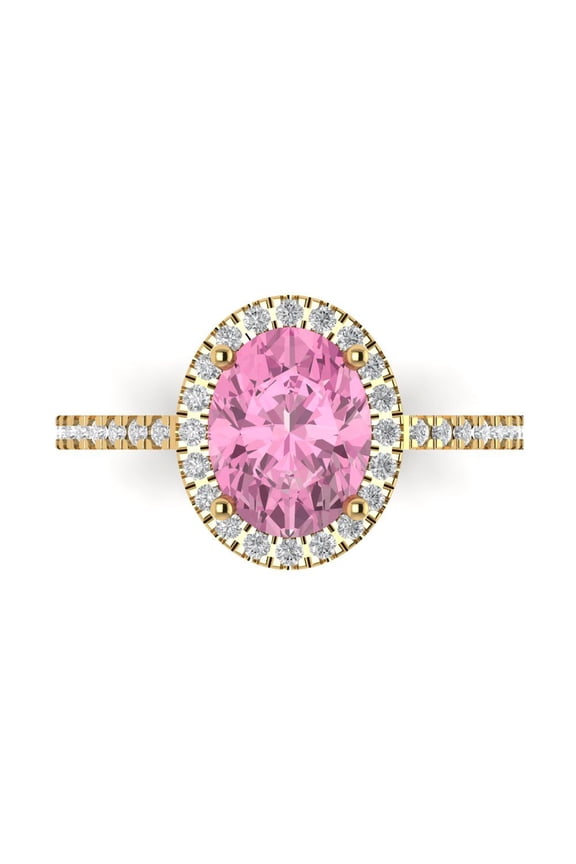 Solitaire with Accents Engagement Ring for Women - 2.27ct Simulated Pink Diamond in 14K Yellow Gold Promise Ring