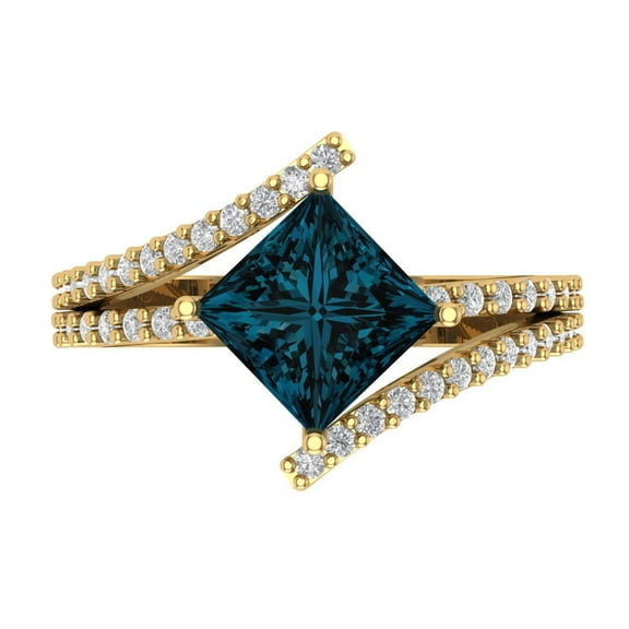 Solitaire with Accents Engagement Ring for Women - 2.3075ct Natural London Blue Topaz in 14K Yellow Gold Promise Ring