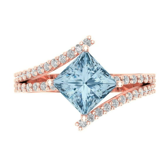 Solitaire with Accents Engagement Ring for Women - 2.3075ct Natural Sky Blue Topaz in 14K Rose Gold Promise Ring