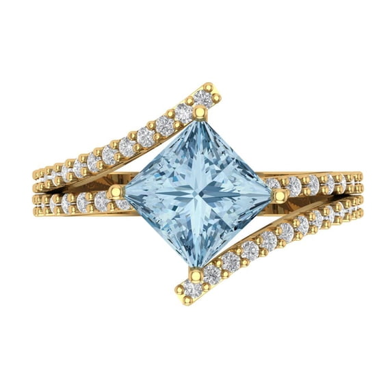 Solitaire with Accents Engagement Ring for Women - 2.3075ct Natural Swiss Blue Topaz in 14K Yellow Gold Promise Ring