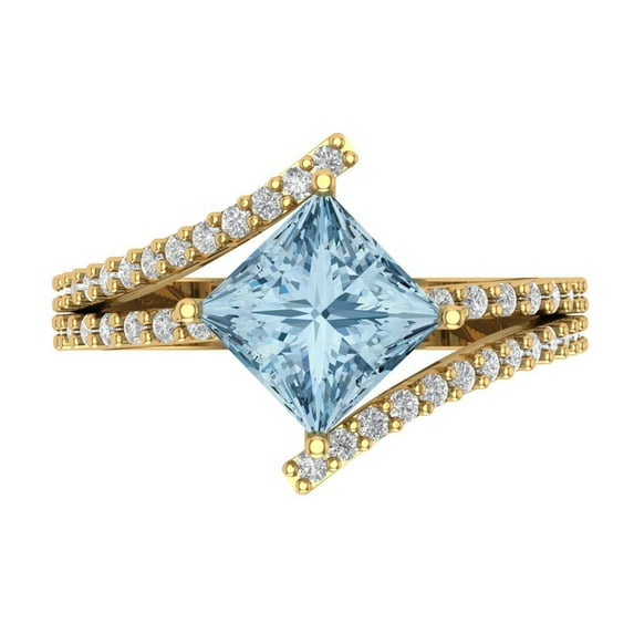 Solitaire with Accents Engagement Ring for Women - 2.3075ct Simulated Blue Diamond in 14K Yellow Gold Promise Ring