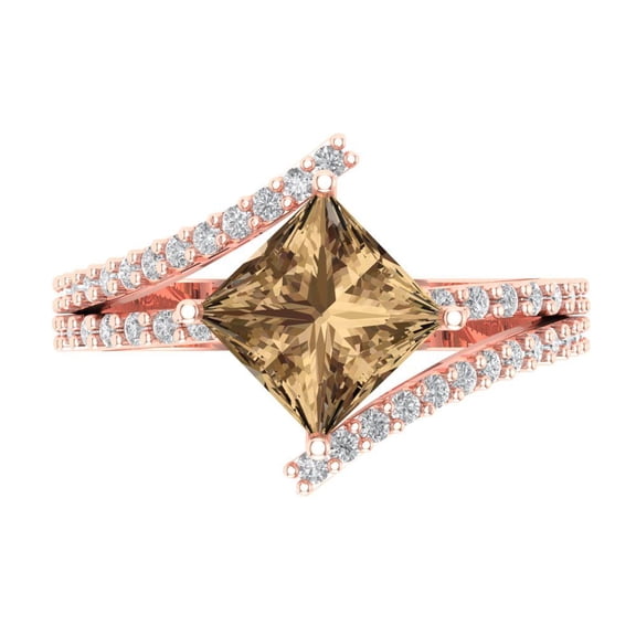 Solitaire with Accents Engagement Ring for Women - 2.3075ct Simulated Champagne Diamond in 18K Rose Gold Promise Ring