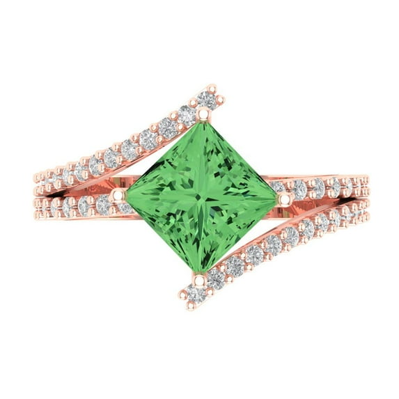 Solitaire with Accents Engagement Ring for Women - 2.3075ct Simulated Green Diamond in 14K Rose Gold Promise Ring