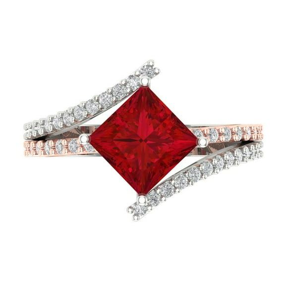 Solitaire with Accents Engagement Ring for Women - 2.3075ct Simulated Ruby in 14K White/Rose Gold Promise Ring