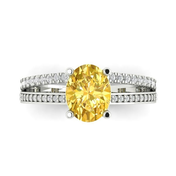 Solitaire with Accents Engagement Ring for Women - 2.32ct Natural Citrine in 18K White Gold Promise Ring