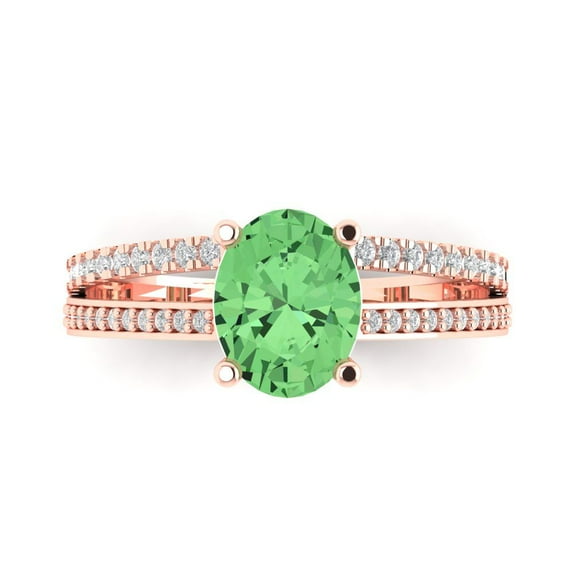 Solitaire with Accents Engagement Ring for Women - 2.32ct Simulated Green Diamond in 14K Rose Gold Promise Ring