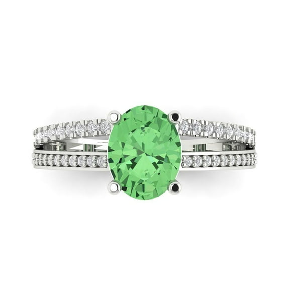 Solitaire with Accents Engagement Ring for Women - 2.32ct Simulated Green Diamond in 14K White Gold Promise Ring