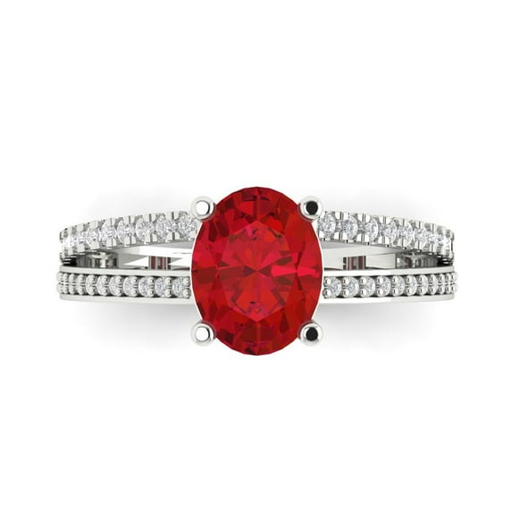 Solitaire with Accents Engagement Ring for Women - 2.32ct Simulated Pink Tourmaline in 14K White Gold Promise Ring