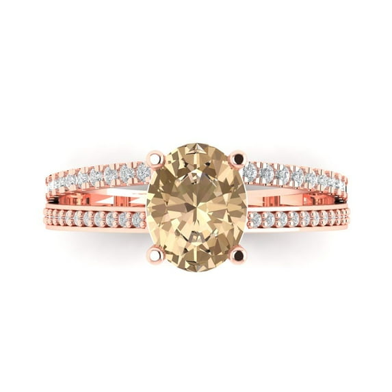 Solitaire with Accents Engagement Ring for Women - 2.32ct Yellow Moissanite in 14K Rose Gold Promise Ring