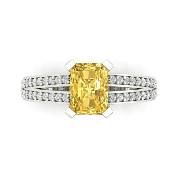 Solitaire with Accents Engagement Ring for Women - 2.35ct Simulated Yellow Diamond in 18K White Gold Promise Ring
