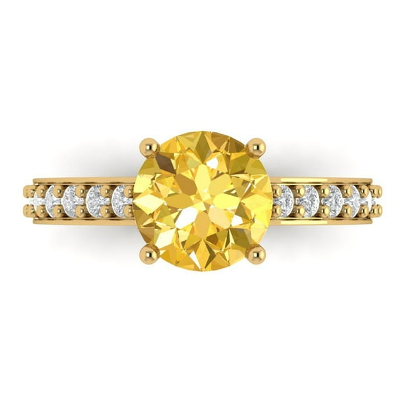 Solitaire with Accents Engagement Ring for Women - 2.3ct Natural Citrine in 14K Yellow Gold Promise Ring