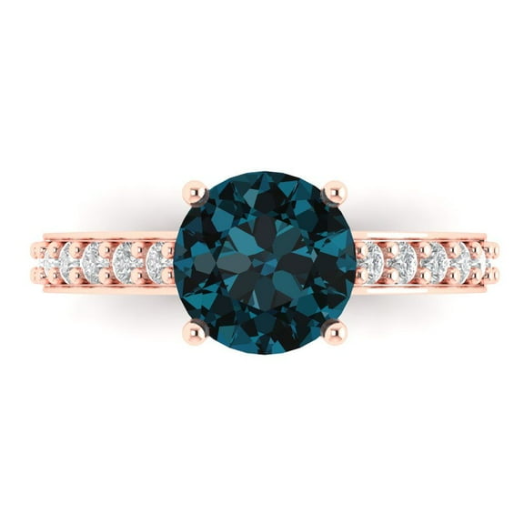 Solitaire with Accents Engagement Ring for Women - 2.3ct Natural London Blue Topaz in 14K Rose Gold Promise Ring