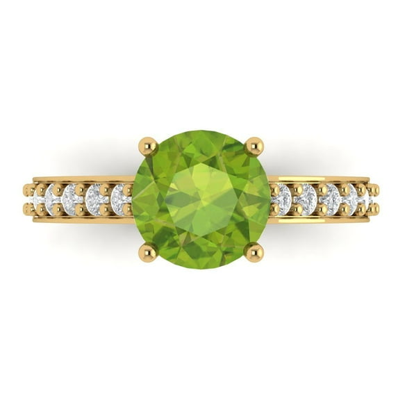 Solitaire with Accents Engagement Ring for Women - 2.3ct Natural Peridot in 14K Yellow Gold Promise Ring