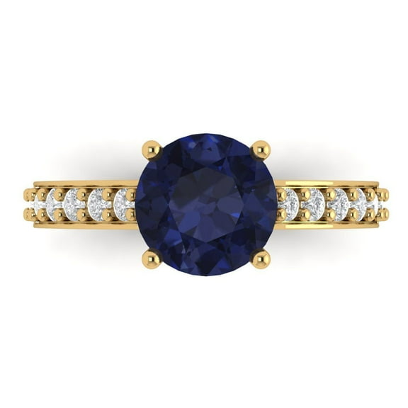 Solitaire with Accents Engagement Ring for Women - 2.3ct Simulated Blue Sapphire in 14K Yellow Gold Promise Ring
