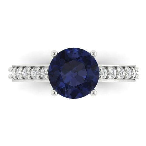 Solitaire with Accents Engagement Ring for Women - 2.3ct Simulated Blue Sapphire in 18K White Gold Promise Ring