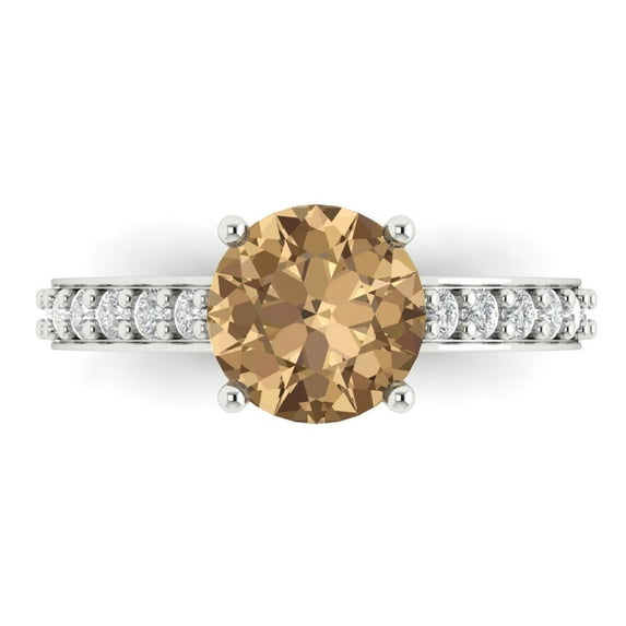 Solitaire with Accents Engagement Ring for Women - 2.3ct Simulated Champagne Diamond in 14K White Gold Promise Ring