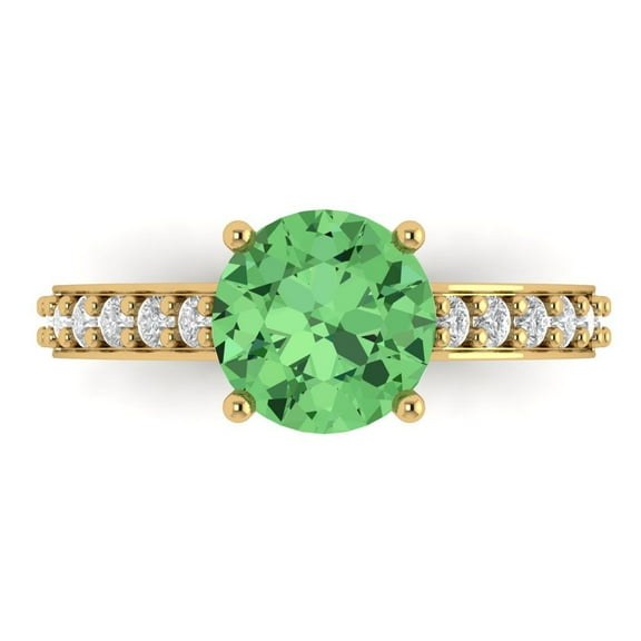 Solitaire with Accents Engagement Ring for Women - 2.3ct Simulated Green Diamond in 18K Yellow Gold Promise Ring