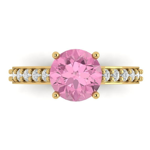 Solitaire with Accents Engagement Ring for Women - 2.3ct Simulated Pink Diamond in 14K Yellow Gold Promise Ring