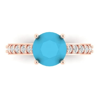 Solitaire with Accents Engagement Ring for Women - 2.3ct Simulated Turquoise in 18K Rose Gold Promise Ring