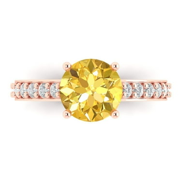 Solitaire with Accents Engagement Ring for Women - 2.3ct Simulated Yellow Diamond in 18K Rose Gold Promise Ring