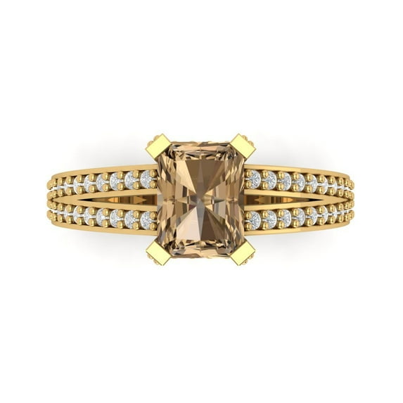 Solitaire with Accents Engagement Ring for Women - 2.45ct Simulated Champagne Diamond in 14K Yellow Gold Promise Ring
