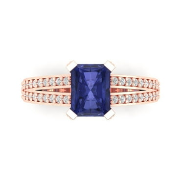 Solitaire with Accents Engagement Ring for Women - 2.45ct Simulated Tanzanite in 18K Rose Gold Promise Ring