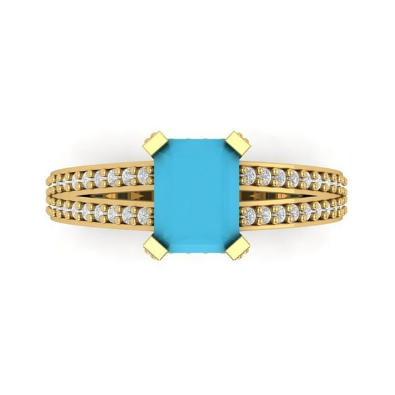 Solitaire with Accents Engagement Ring for Women - 2.45ct Simulated Turquoise in 14K Yellow Gold Promise Ring