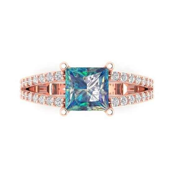 Solitaire with Accents Engagement Ring for Women - 2.48ct Blue Moissanite in 18K Rose Gold Promise Ring