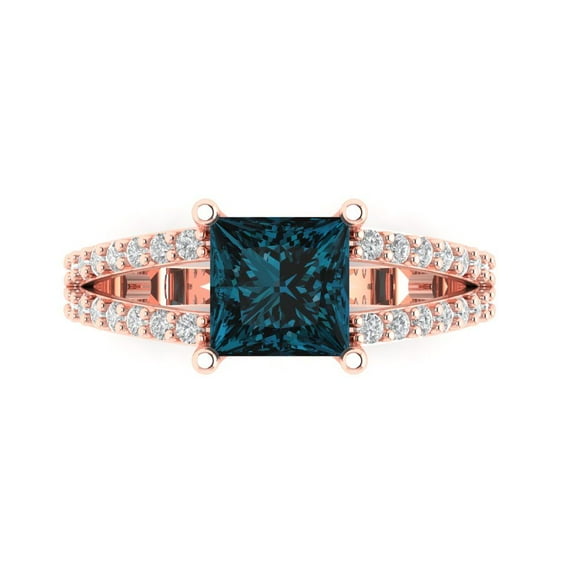 Solitaire with Accents Engagement Ring for Women - 2.48ct Natural London Blue Topaz in 14K Rose Gold Promise Ring