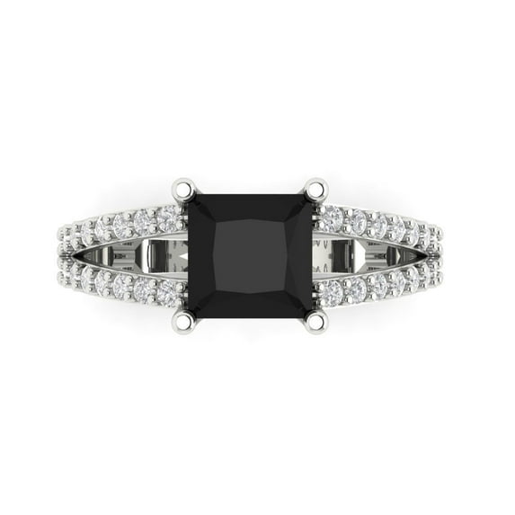 Solitaire with Accents Engagement Ring for Women - 2.48ct Natural Onyx in 14K White Gold Promise Ring