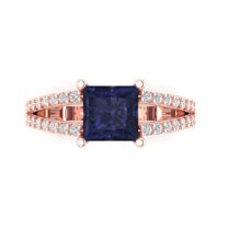 Solitaire with Accents Engagement Ring for Women - 2.48ct Simulated Blue Sapphire in 18K Rose Gold Promise Ring