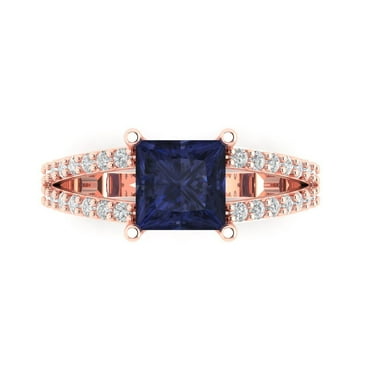Solitaire with Accents Engagement Ring for Women - 2.48ct Simulated Blue Sapphire in 18K Rose Gold Promise Ring