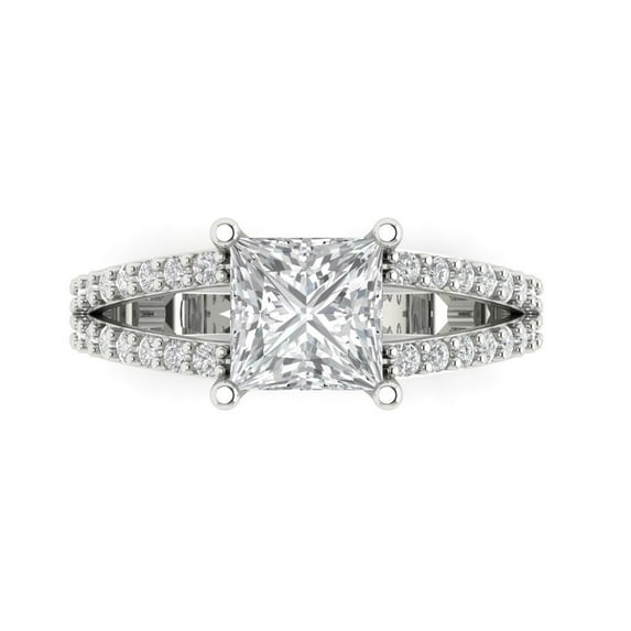 Solitaire with Accents Engagement Ring for Women - 2.48ct Simulated Diamond in 14K White Gold Promise Ring