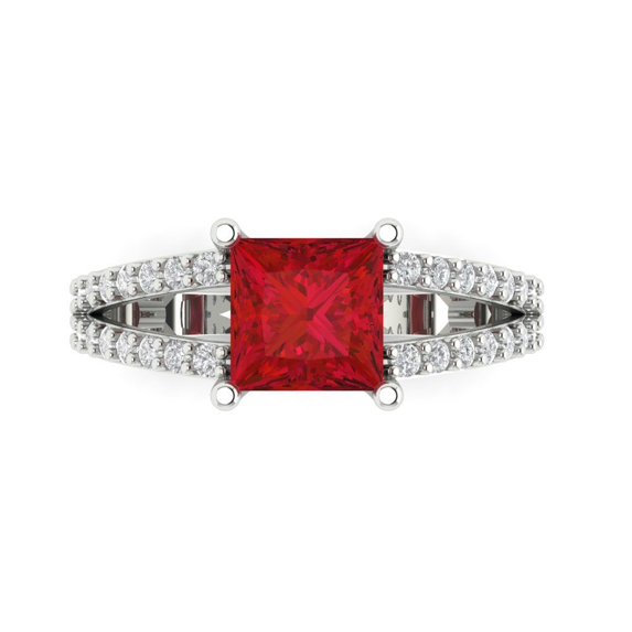Solitaire with Accents Engagement Ring for Women - 2.48ct Simulated Ruby in 14K White Gold Promise Ring