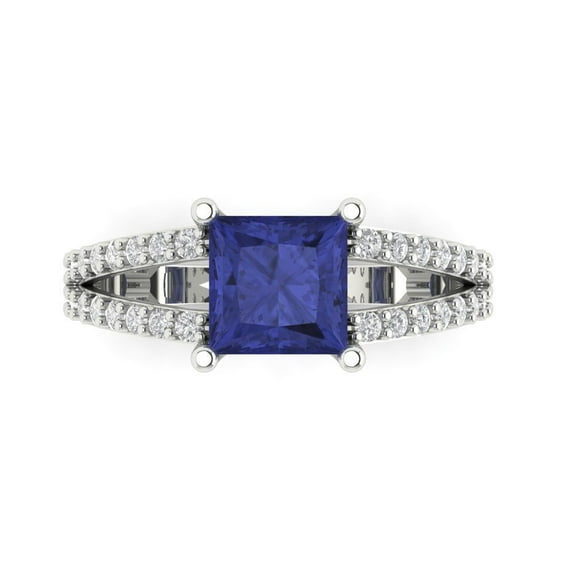 Solitaire with Accents Engagement Ring for Women - 2.48ct Simulated Tanzanite in 14K White Gold Promise Ring