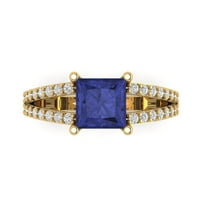Solitaire with Accents Engagement Ring for Women - 2.48ct Simulated Tanzanite in 18K Yellow Gold Promise Ring