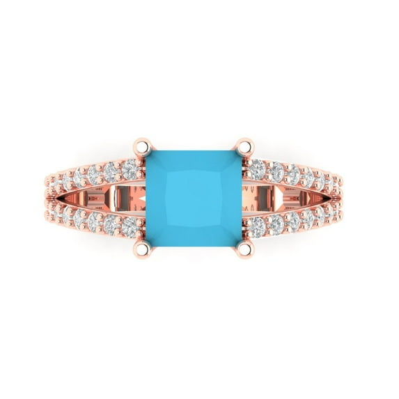 Solitaire with Accents Engagement Ring for Women - 2.48ct Simulated Turquoise in 14K Rose Gold Promise Ring