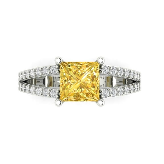 Solitaire with Accents Engagement Ring for Women - 2.48ct Simulated Yellow Diamond in 14K White Gold Promise Ring